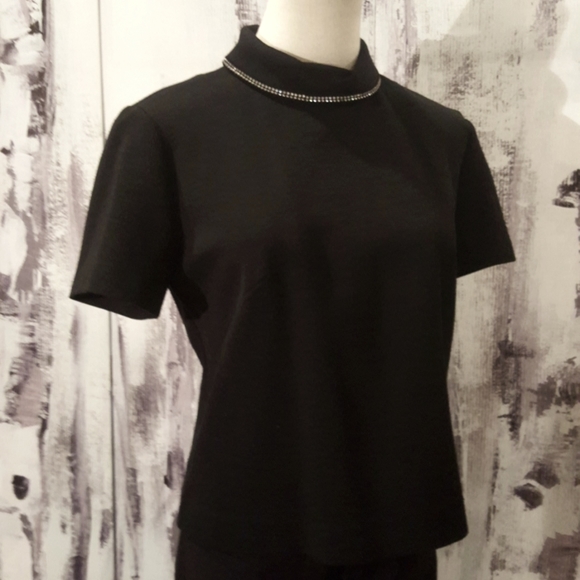 RARE Vintage Professionally Tailored Elegant Rhinestone Neckline Black Tie Top S - Picture 16 of 16